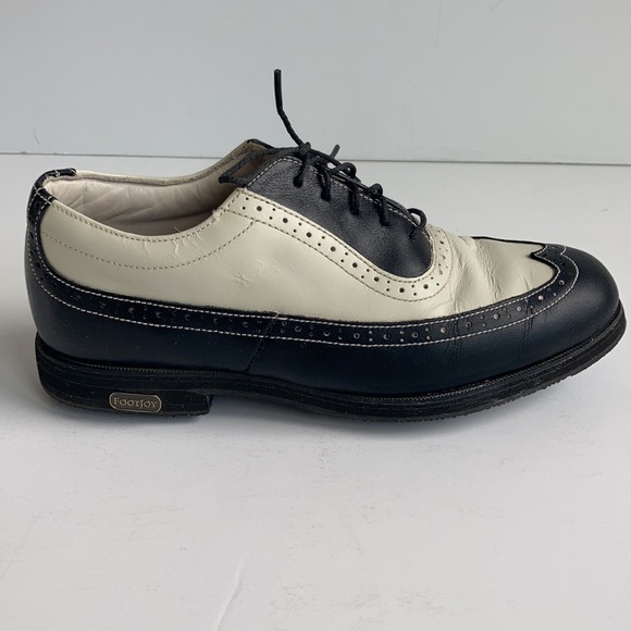 Footjoy Europa Collection wing tip style cream and black golf shoes - Picture 2 of 16